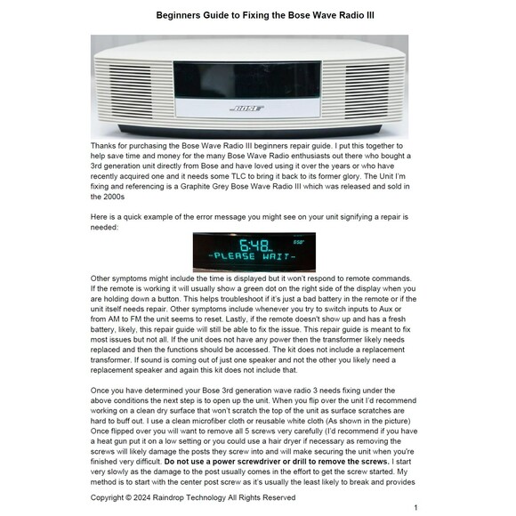 Bose Wave Radio 3 III  *Repair DIY Service Kit* repair guide with Free Shipping! - Picture 1 of 3